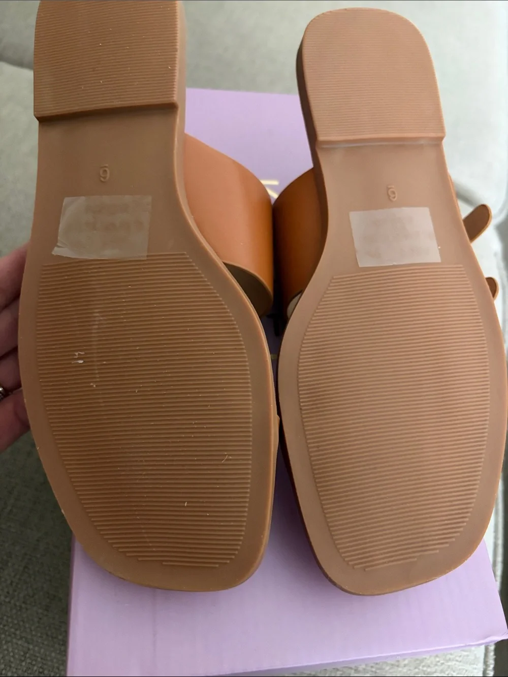 Jayleen Tan Leather Slide Sandals with Buckle Detail